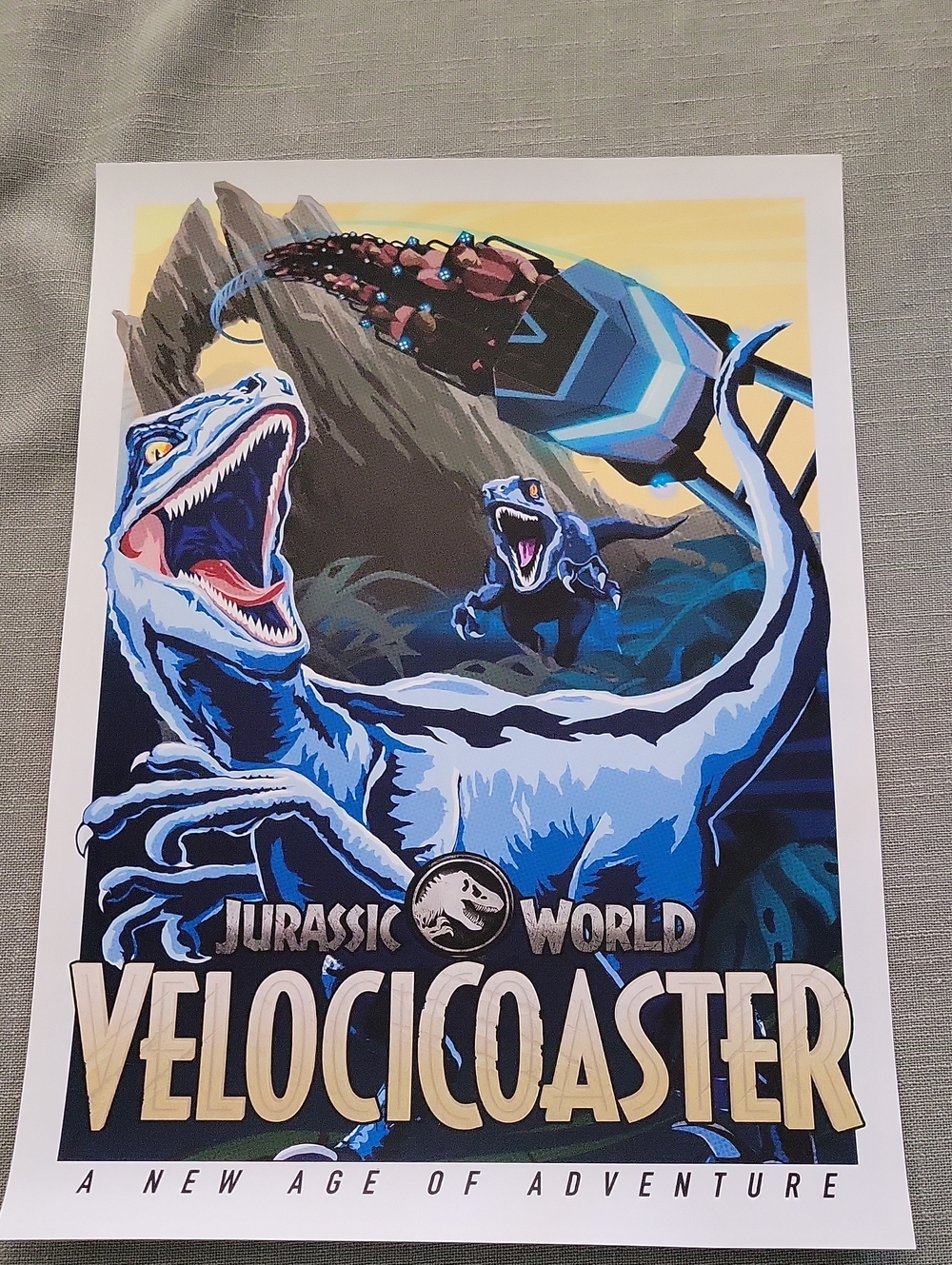 Jurassic World Velocicoaster Blue Raptor Art Print